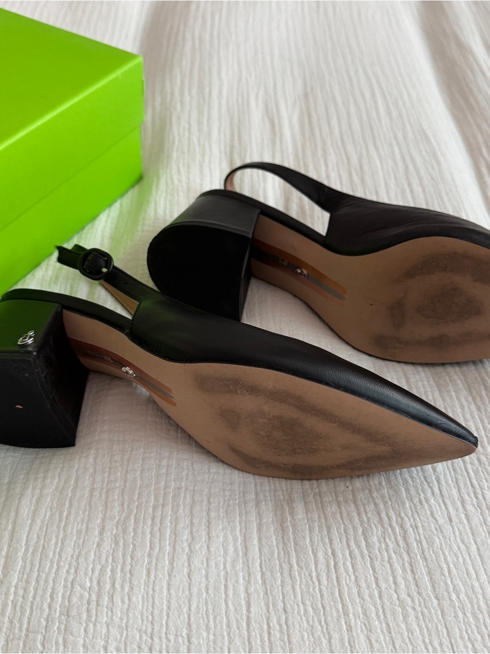 Sam Edelman Petra - Black Pointed-Toe Slingback Block Heel Pumps - Picture 7 of 9